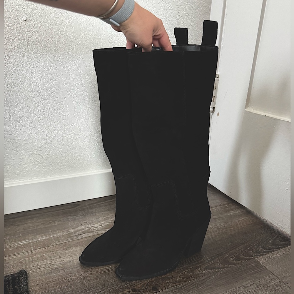 Steve Madden Black Suede Leather Knee-High Slouch Boots - Size 8 Good Condition